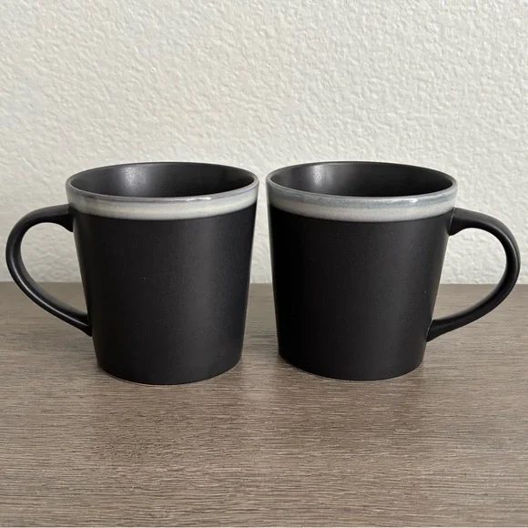 Starbucks • 2009 Matte Black Ceramic Mugs with White Glazed Rim - Set of 2 - Picture 11 of 11